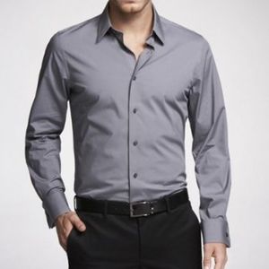 NWT Men's Express 1MX Fitted Small 14-14.5 Gray French Cuff Shirt